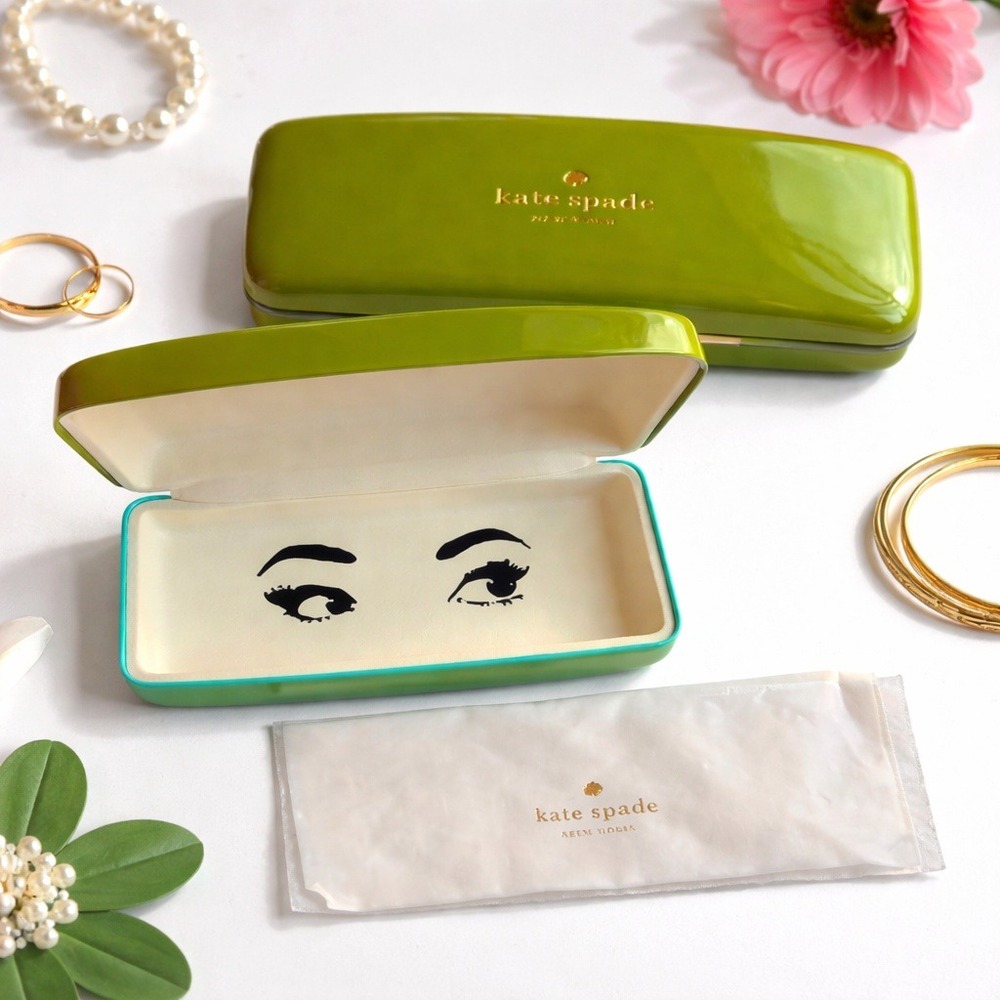 Kate Spade New York Glasses Case Green Blue Hard Shell with Cleaning Cloth